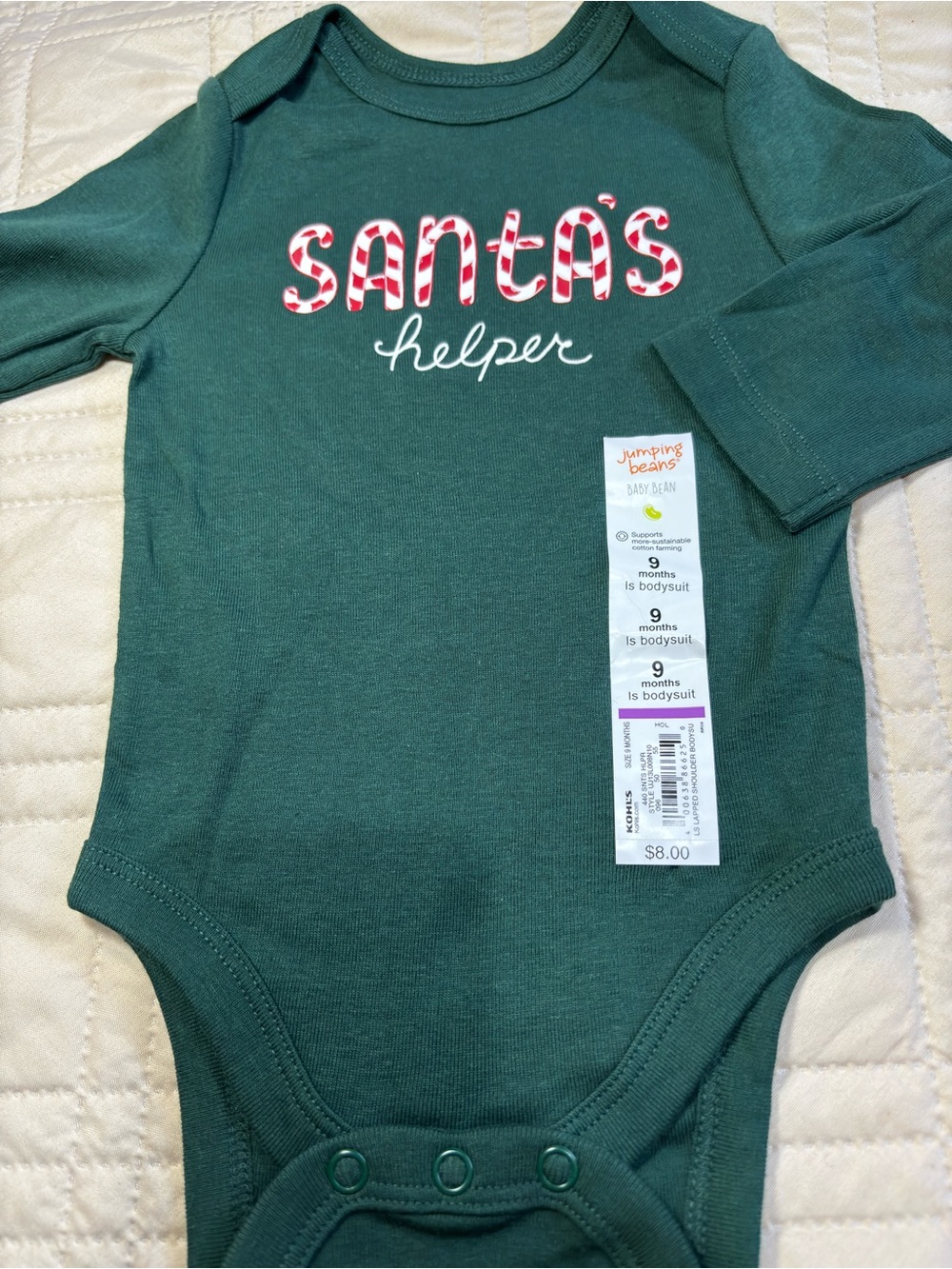 jumping beans 9M "Santa's Helper" Long-Sleeve Onesie